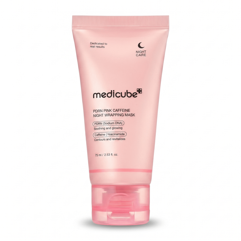 Medicube PDRN Pink Caffeine Night Wrapping Mask 75ml - Korean overnight glass skin mask