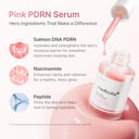 Pink PDRN Serum with ingredients listed on a white background