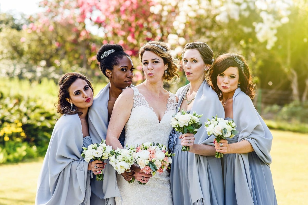 Bride and Bridesmaids in Studland Bay House gardens