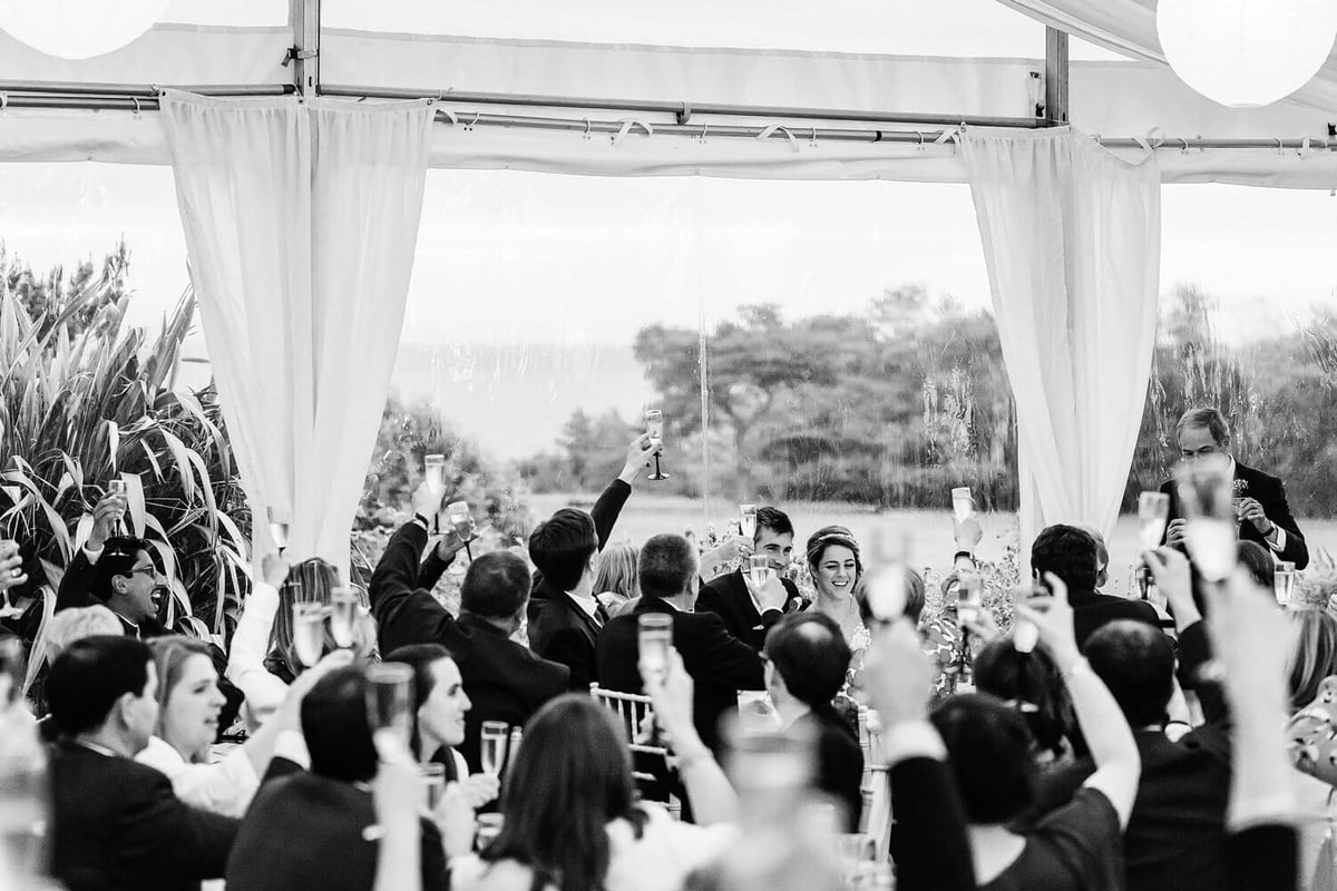 Toasting the happy couple at Studland Bay House