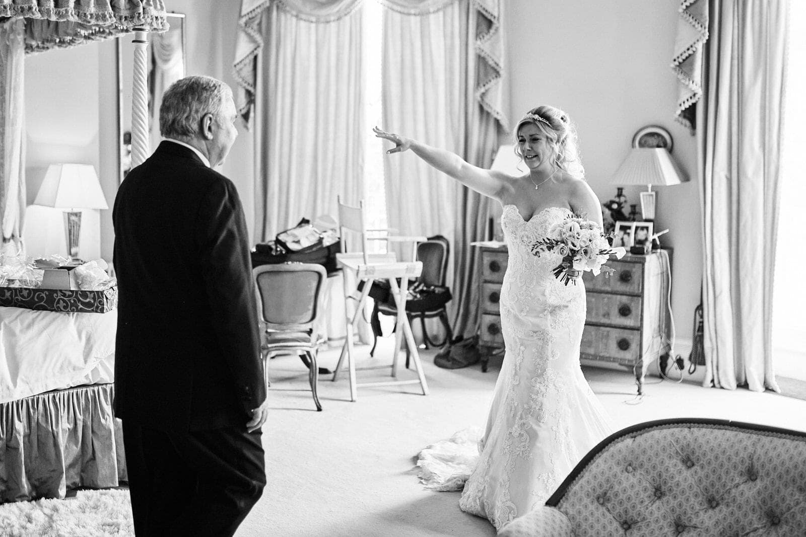 Dad sees daughter - North Cadbury Court Wedding photographer