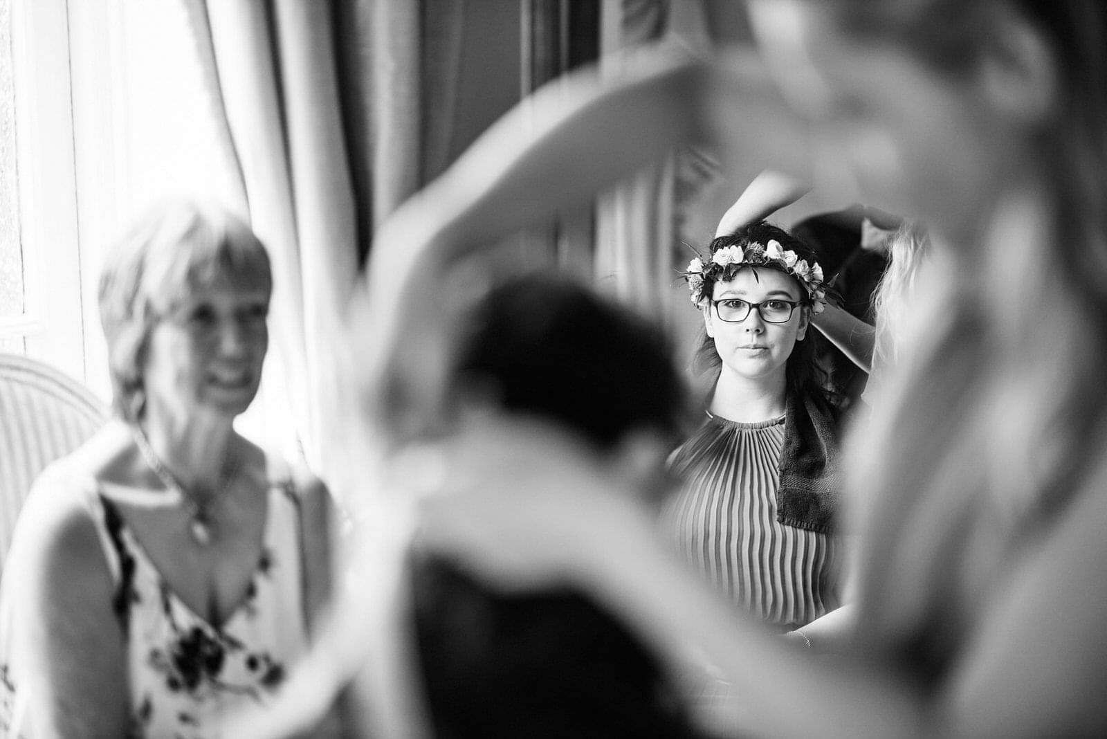 Flowergirl and mirror - North Cadbury Court Wedding photographer