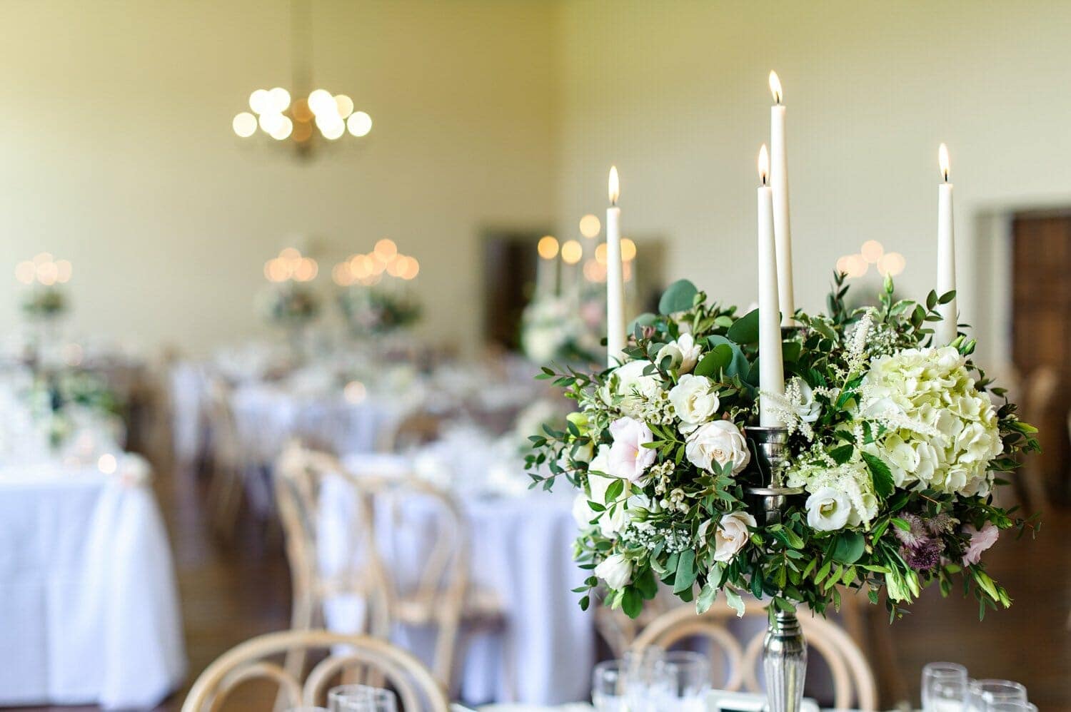 Candles in Ballroom - Brympton House wedding