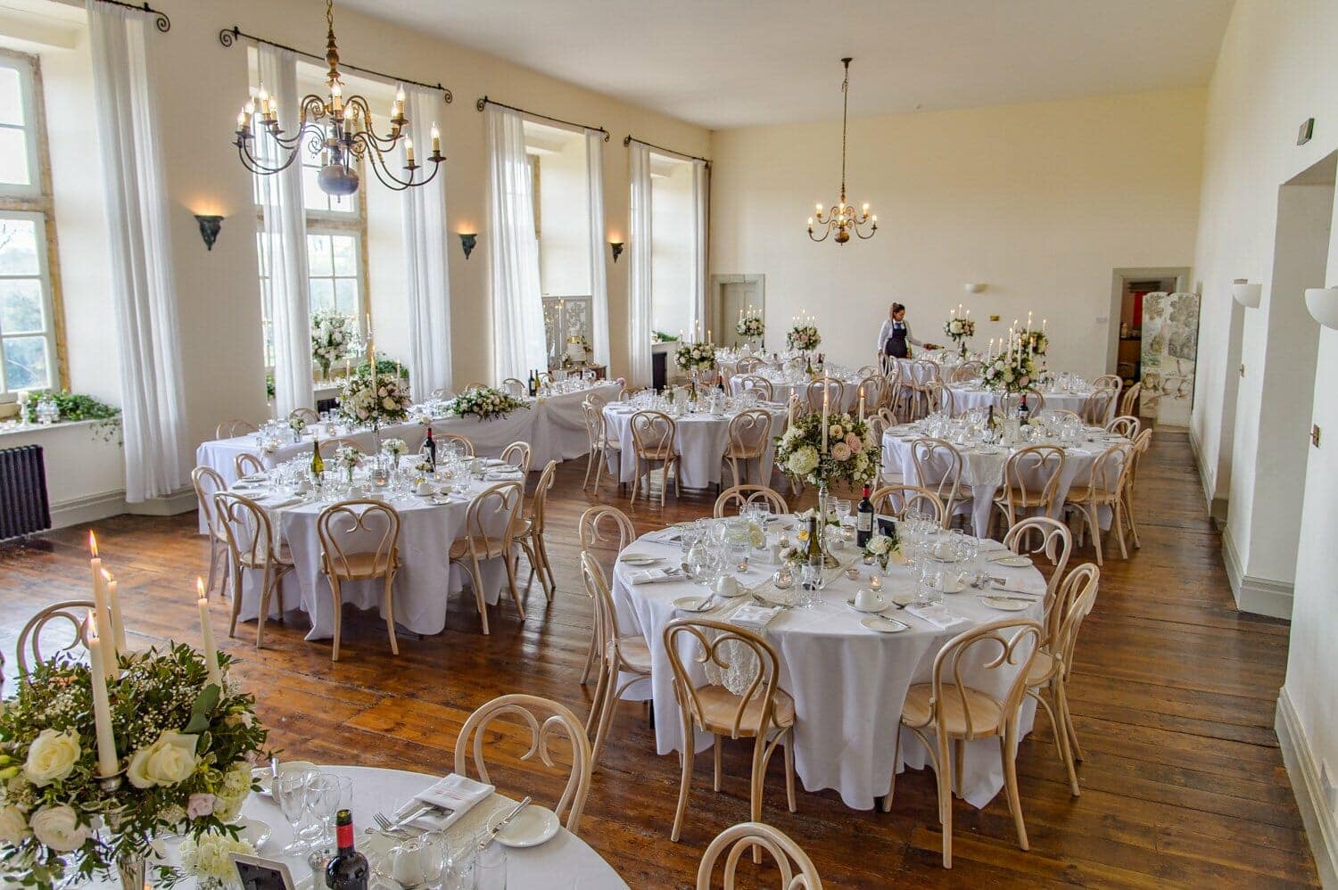 Preparing the room Brympton House wedding