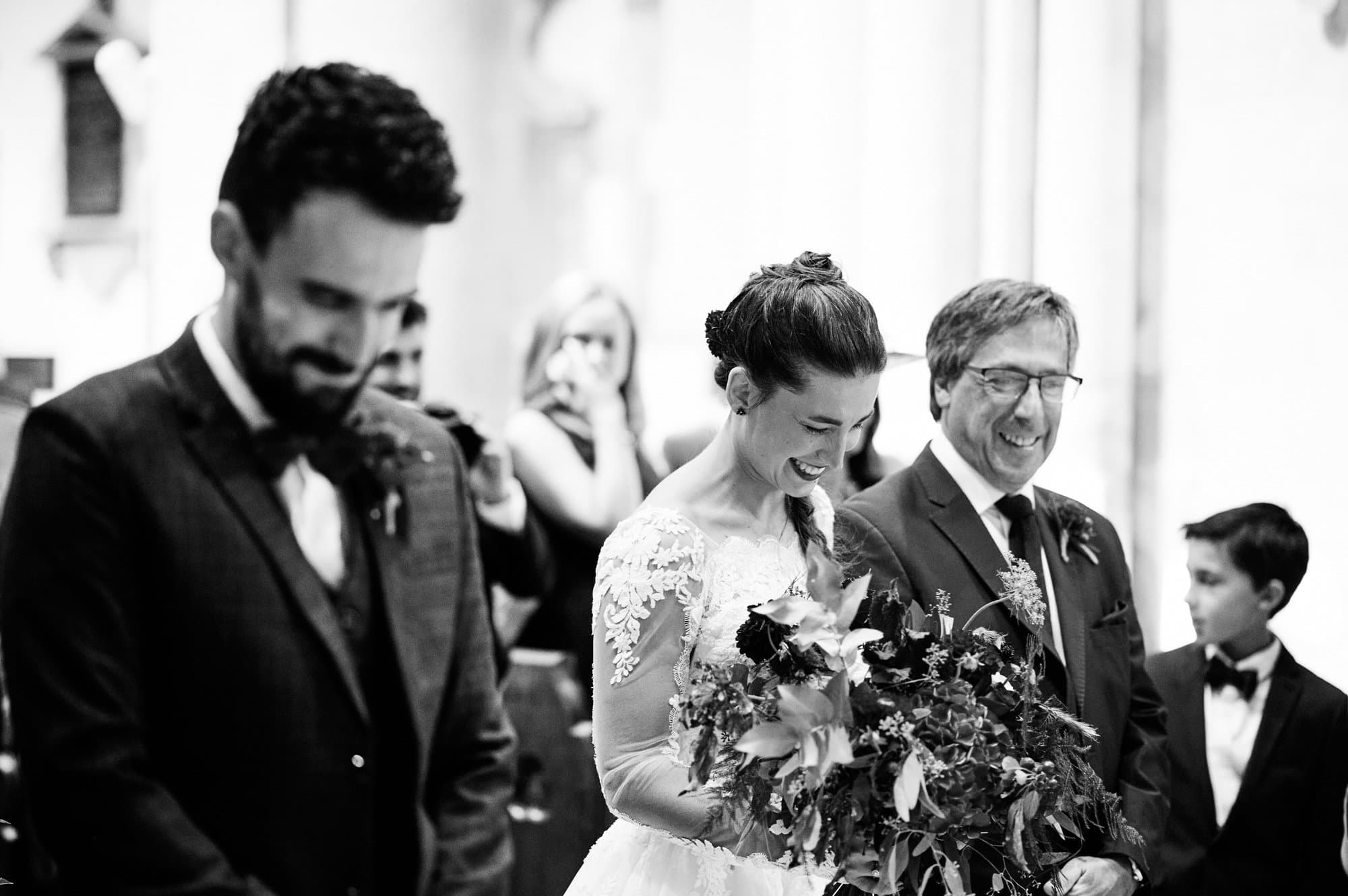 Happy bride and groom at Wimborne Minster