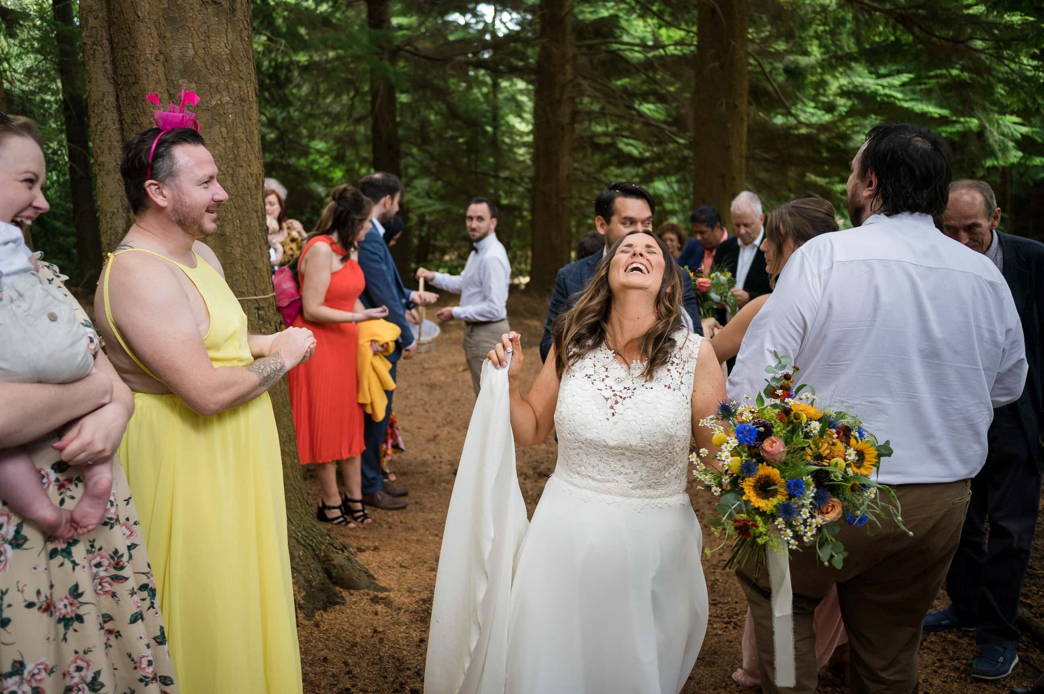 Bride sees man wearing dress at her wedding