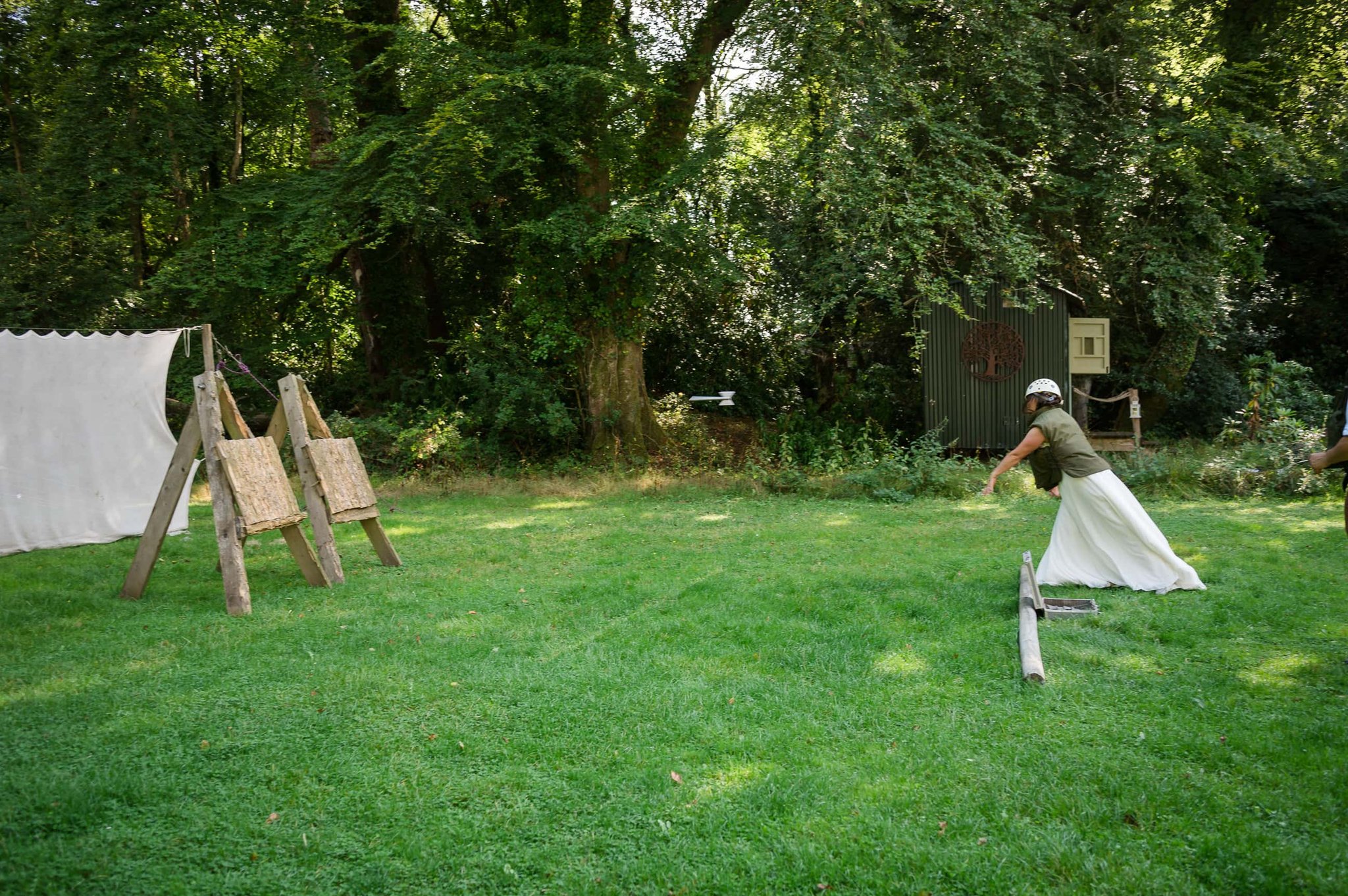 Bride throws axe at Weddings in the Wood in Hampshire