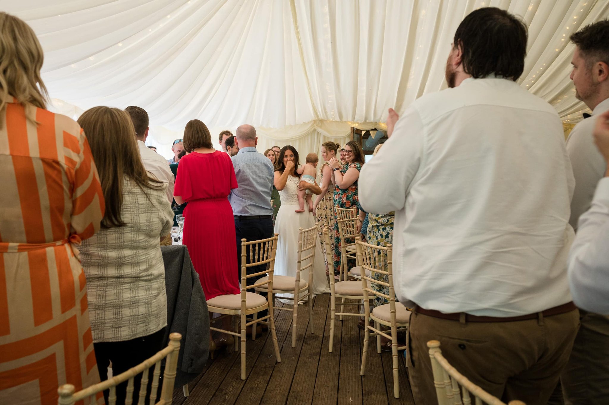 Bride and groom arrive for the food