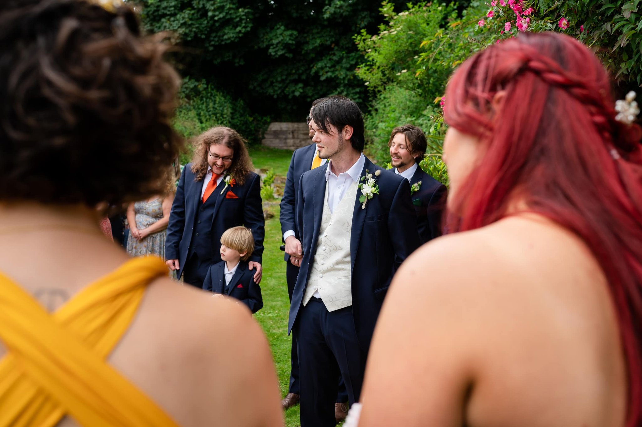 Groom waiting patiently Ashley Wood Farm wedding