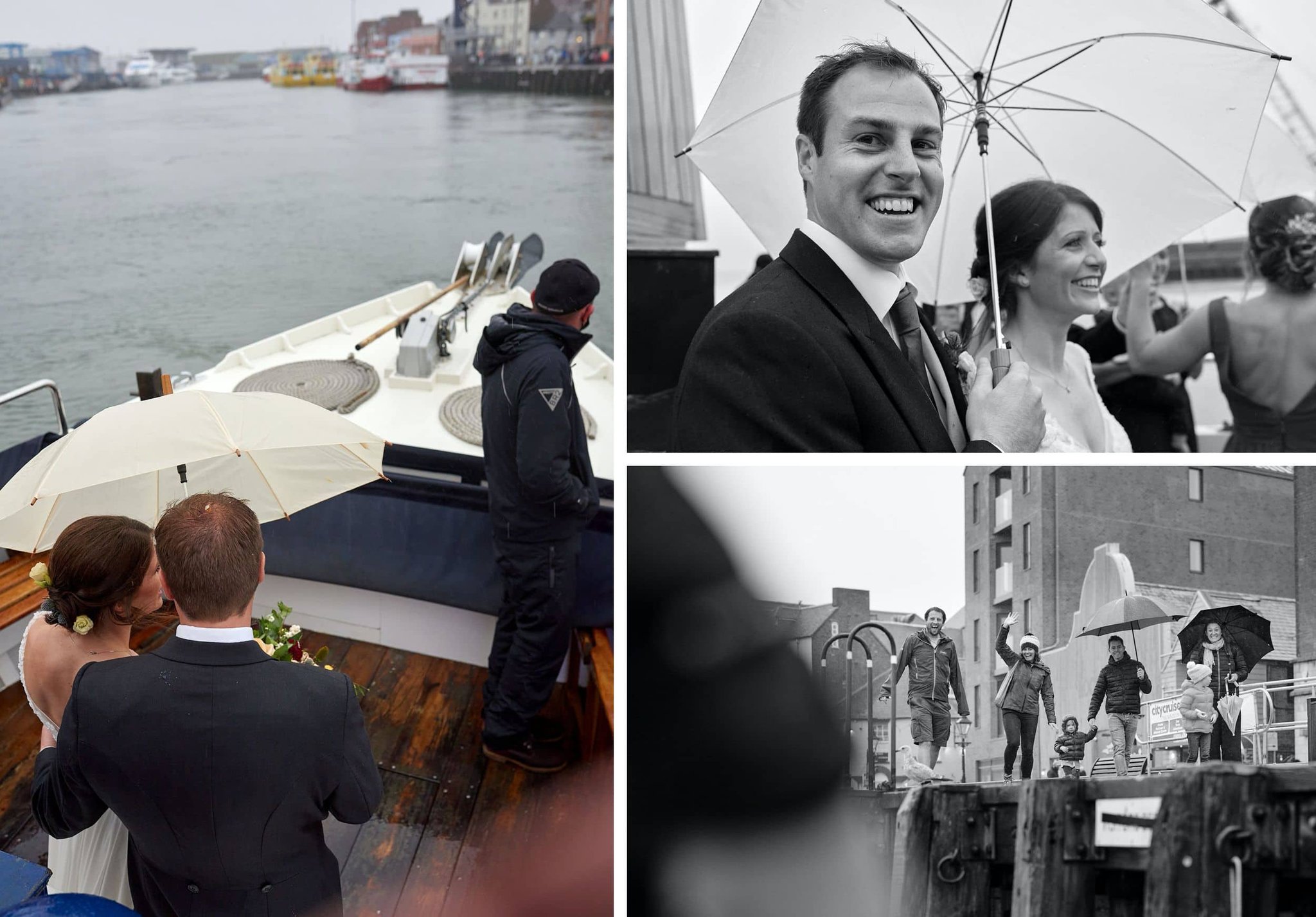 Happy groom under an umbrella