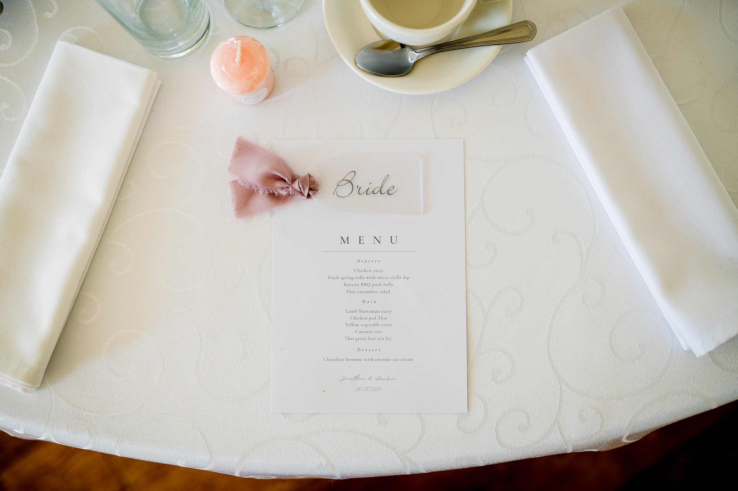 Brides menu at Hethfelton House wedding