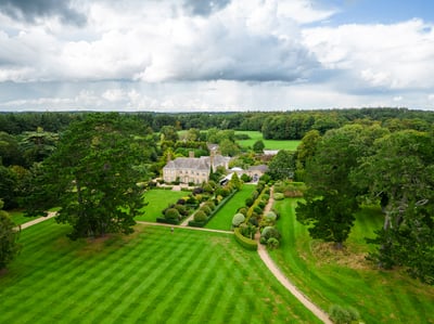 Hethfelton House viewed from the air. A drone photo showing the grounds