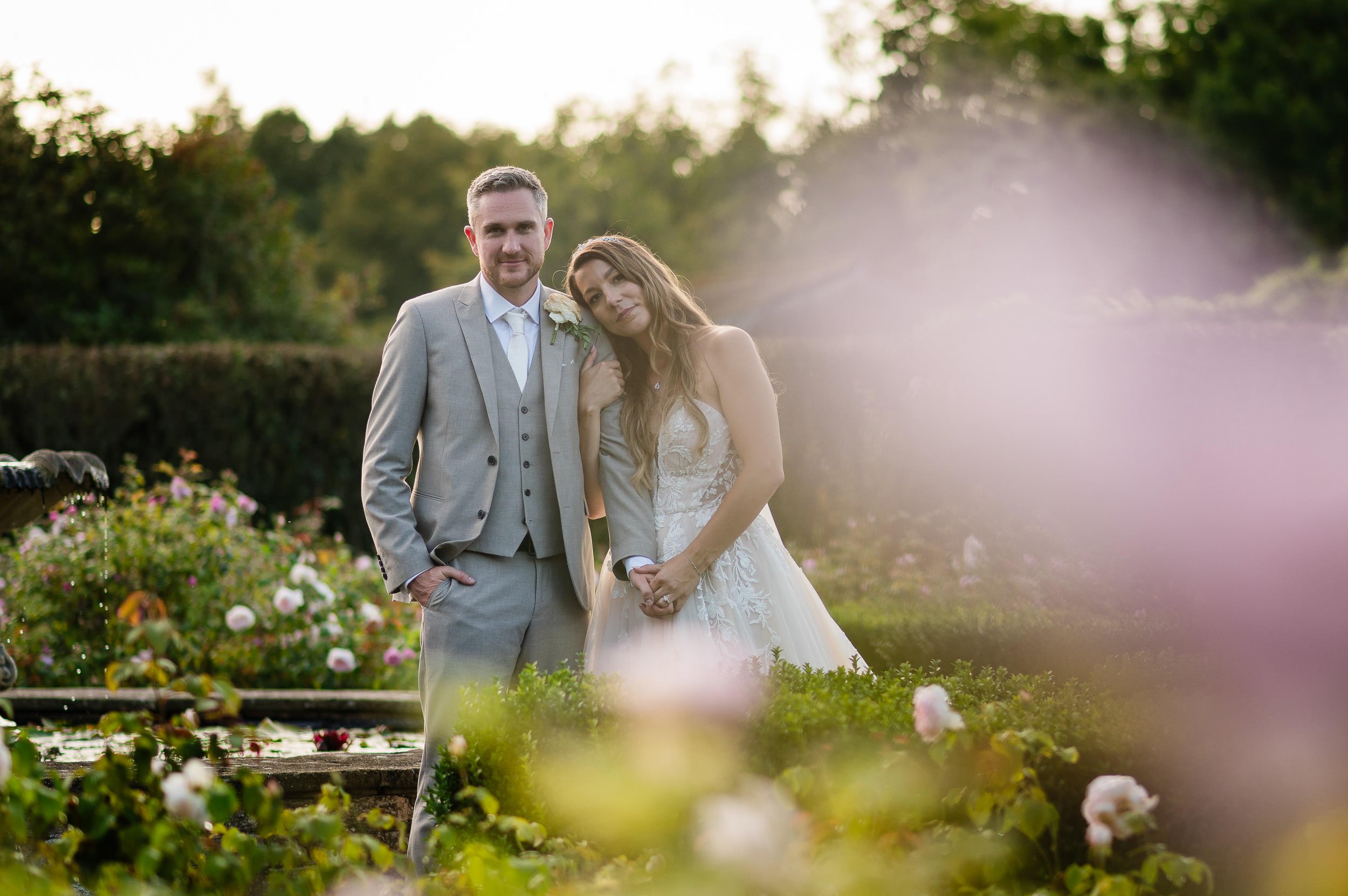 Bride and Groom in the walled garden at Hethfelton House wedding