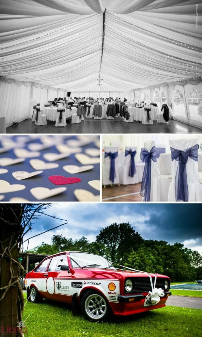 Bride arrives in Rally car