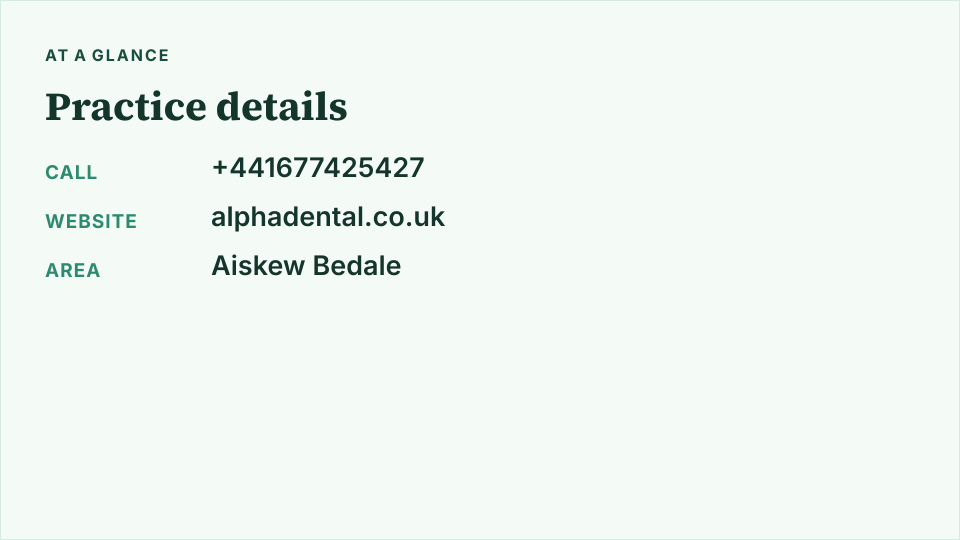 Alpha Dental Studio Bedale — contact and practice details