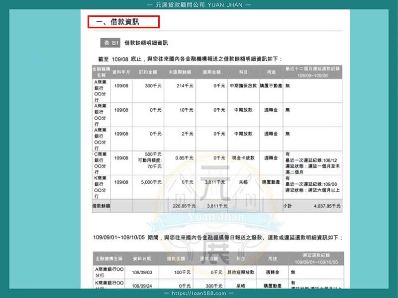 2020年新版聯徵紀錄怎麼看-借款資訊－借款餘額明細資訊