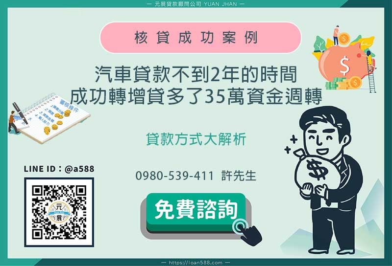 汽車貸款轉增30萬貸案例