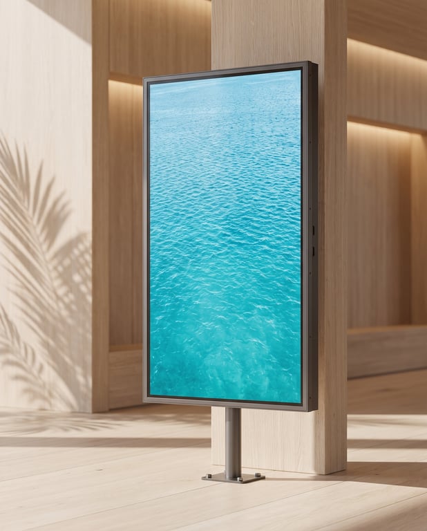 Close-up of a high-brightness LCD panel in operation, bright screen in a lit room