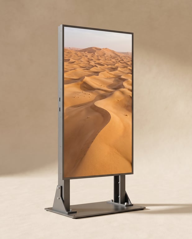 Digital signage display running content in a bright commercial space