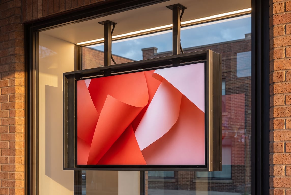 High-brightness LCD panel mounted in a custom enclosure on site