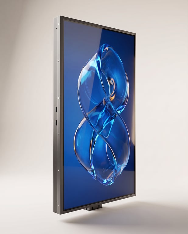 High-brightness LCD display installed in a retail interior, switched on and showing content