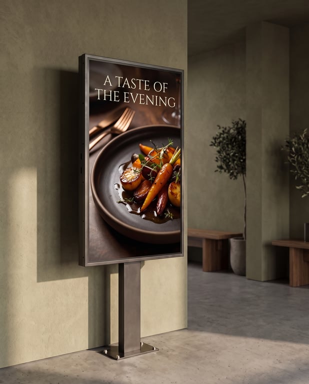 High-brightness LCD signage display in use in a public commercial space