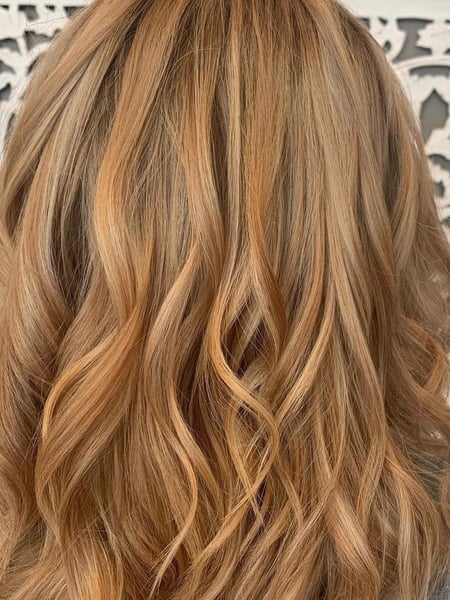 Image of  Women's Hair, Balayage, Hair Color, Brunette, Red, Long Hair (Upper Back Length), Hair Length , Layers, Haircut , Beachy Waves, Hairstyle