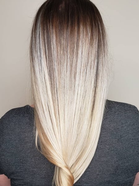 Image of  Women's Hair, Blowout, Hair Color, Balayage, Blonde, Foilayage, Ombré, Long Hair (Mid Back Length), Hair Length , Layers, Haircut , Straight, Hairstyle, Natural Hair