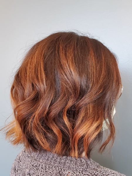 Image of  Women's Hair, Hair Color, Balayage, Brunette, Red, Short Hair (Chin Length), Hair Length , Bob, Haircut , Beachy Waves, Hairstyle