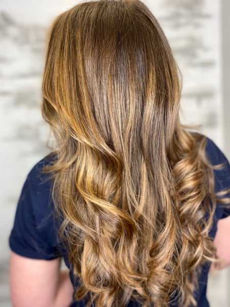 Image of  Women's Hair, Balayage, Hair Color, Blonde, Brunette, Foilayage, Long Hair (Mid Back Length), Hair Length , Layers, Haircut , Beachy Waves, Hairstyle, Curls