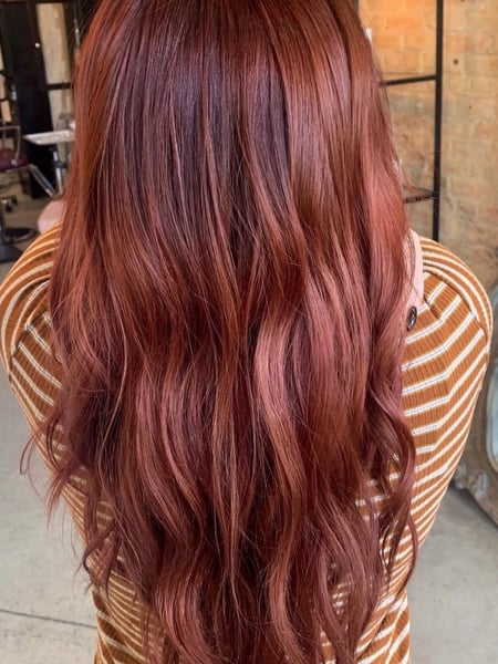 Image of  Women's Hair, Red, Hair Color, Long Hair (Mid Back Length), Hair Length , Haircut , Layers, Beachy Waves, Hairstyle