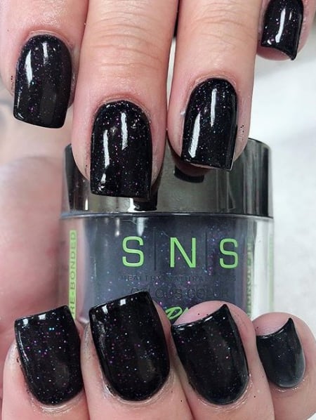 Image of  Nails, Black, Nail Color, Glitter, Acrylic, Nail Finish, Medium, Nail Length, Squoval, Nail Shape