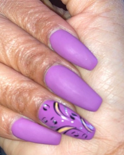 Image of  Nails, Purple, Nail Color, Acrylic, Nail Finish, Long, Nail Length, Stiletto, Nail Shape, Accent Nail, Nail Style