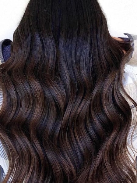 Image of  Women's Hair, Brunette, Hair Color, Highlights, Long Hair (Mid Back Length), Hair Length , Layers, Haircut , Beachy Waves, Hairstyle
