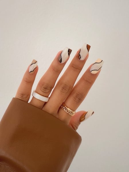 Image of  Nails, Manicure, Gel, Nail Finish, Medium, Nail Length, Beige, Nail Color, Brown, Hand Painted, Nail Style, Nail Art, Square, Nail Shape