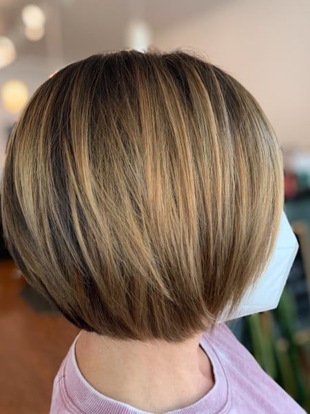 Image of  Women's Hair, Blowout, Color, Balayage, Blonde, Brunette, Full Color, Foilayage, Ombré, Hair Length (Women's Hair), Short Hair (Chin Length), Haircut (Style), Bob, Layers, Style, Straight