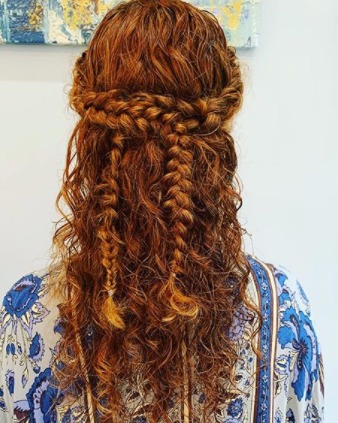 Image of  Women's Hair, Color, Red, Long Hair (Mid Back Length), Hair Length (Women's Hair), Curly, Haircut (Style), Braid (Boho Chic), Style