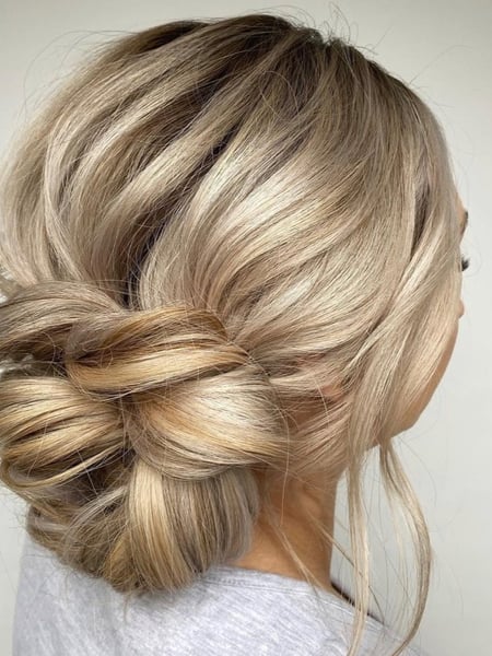Image of  Women's Hair, Blonde, Hair Color, Highlights, Long Hair (Upper Back Length), Hair Length , Layers, Haircut , Updo, Hairstyle