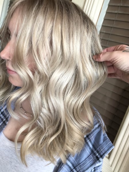 Image of  Women's Hair, Blowout, Color, Balayage, Blonde, Foilayage, Highlights, Curly, Haircut (Style), Beachy Waves, Style, Bridal, Curls