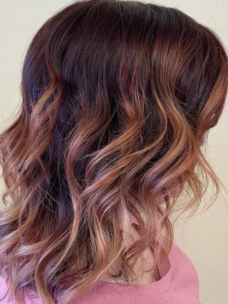 Image of  Women's Hair, Fashion Color, Color, Highlights, Shoulder Length Hair, Hair Length (Women's Hair), Layers, Haircut (Style), Beachy Waves, Style