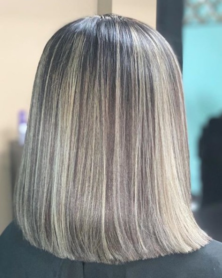 Image of  Women's Hair, Balayage, Color, Silver, Shoulder Length Hair, Hair Length (Women's Hair), Blunt (Women's Haircut), Haircut (Style), Straight, Style