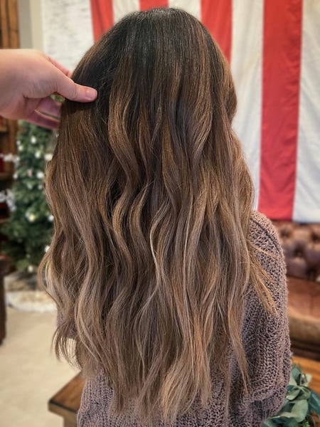 Image of  Women's Hair, Blowout, Hair Color, Balayage, Blonde, Brunette, Foilayage, Long Hair (Mid Back Length), Hair Length , Layers, Haircut , Beachy Waves, Hairstyle