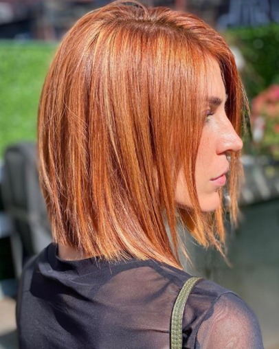 Image of  Women's Hair, Red, Color, Shoulder Length Hair, Hair Length (Women's Hair), Blunt (Women's Haircut), Haircut (Style), Straight, Style