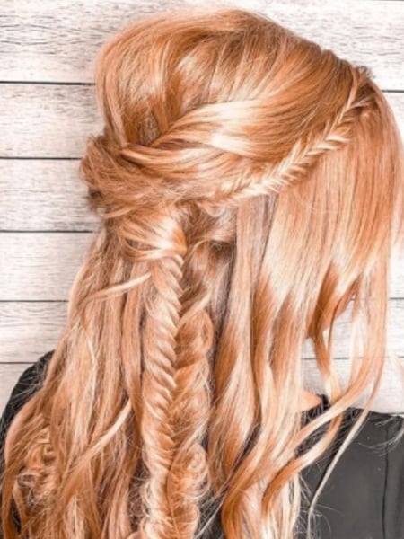 Image of  Women's Hair, Red, Hair Color, Long Hair (Mid Back Length), Hair Length , Braid (Boho Chic), Hairstyle, Bridal