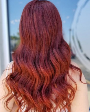 Image of  Women's Hair, Balayage, Color, Red, Long Hair (Mid Back Length), Hair Length (Women's Hair), Beachy Waves, Style