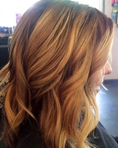 Image of  Women's Hair, Balayage, Color, Red, Shoulder Length Hair, Hair Length (Women's Hair), Beachy Waves, Style
