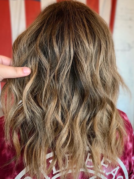 Image of  Women's Hair, Color, Balayage, Blonde, Brunette, Color Correction, Fashion Color, Highlights, Long Hair (Upper Back Length), Hair Length (Women's Hair), Beachy Waves, Style