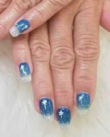 Image of  Nails, Blue, Nail Color, Glitter, White, Medium, Nail Length, Almond, Nail Shape, Accent Nail, Nail Style, Hand Painted