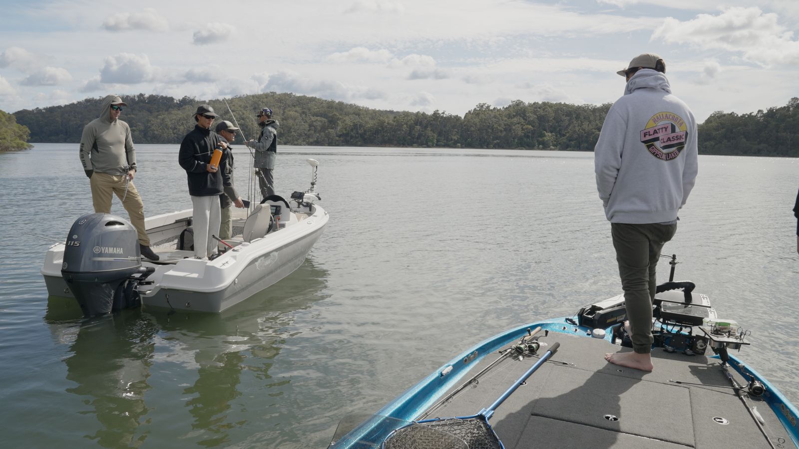 Two crews pulled alongside each other mid-morning on the Mallacoota inlet