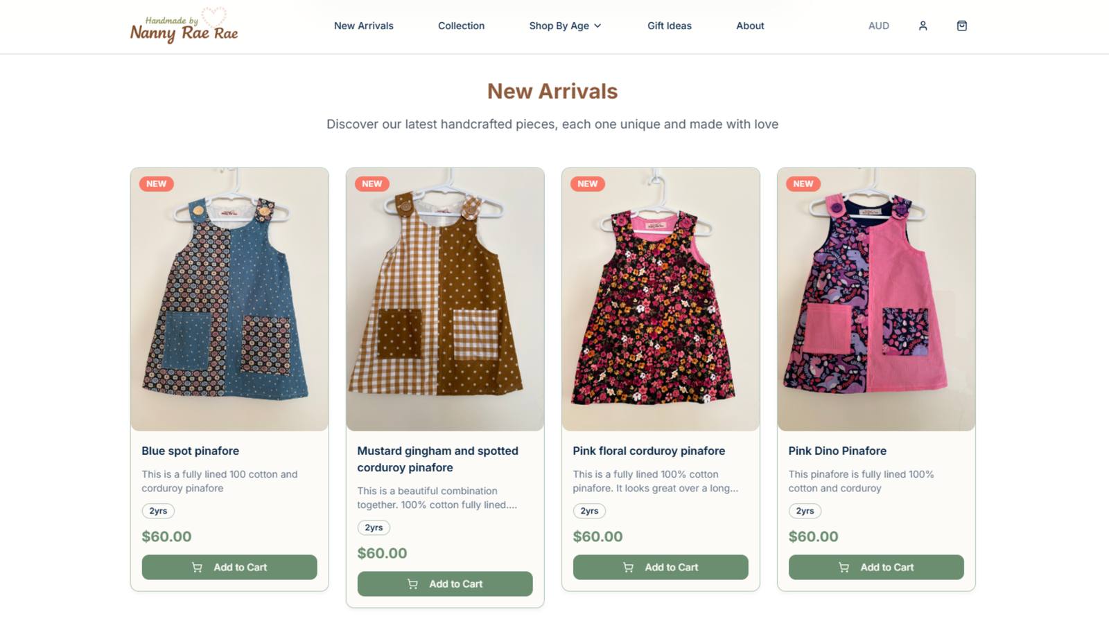 Handmade By Nanny Rae Rae website homepage